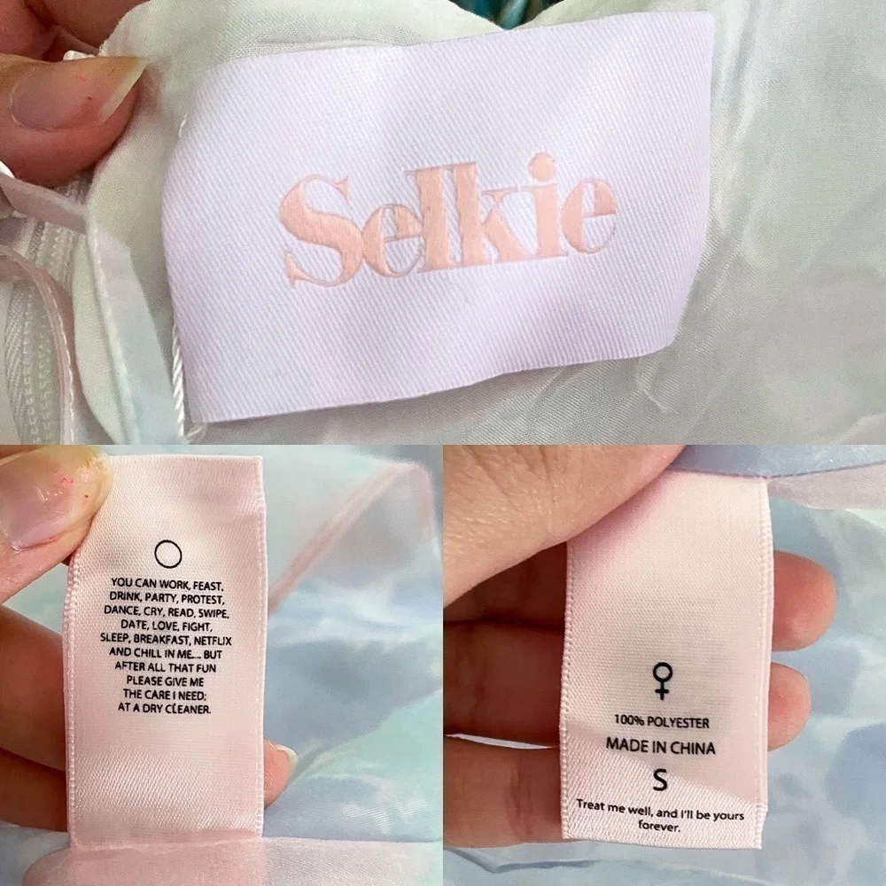 Selkie Dress Rosebud Puff Babydoll Organza Pastel Lace Mini Watercolor S NWT